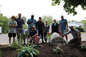  Members of the Fort Erie Native Friendship Centre and Homefront Landscape stand in the new garden honouring those who attended residential schools.